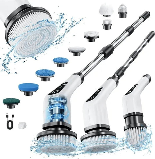 Electric Spin Scrubber Cordless Bath Tub Shower Cleaning Brush With 9 Replaceable Heads