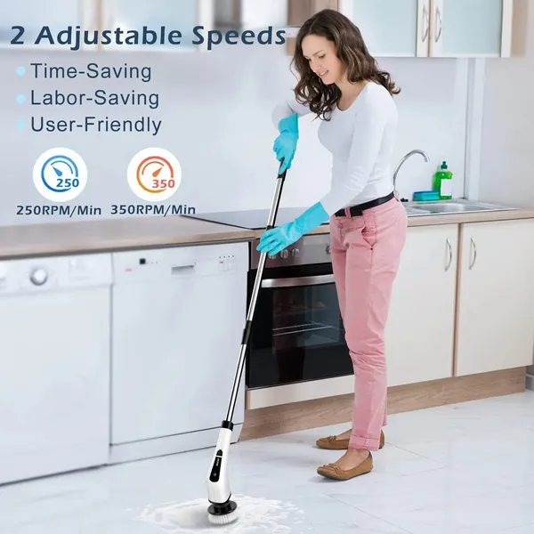 Electric Spin Scrubber house floor and bathroom Cleaning Brush With 9 Replaceable Heads