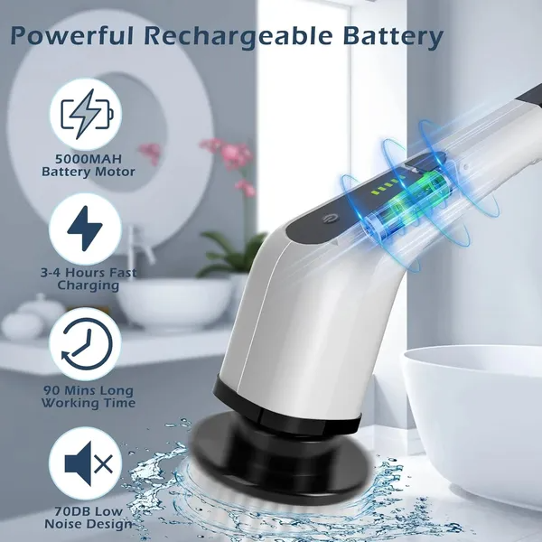 Electric Spin Scrubber house floor and bathroom Cleaning Brush With 9 Replaceable Heads