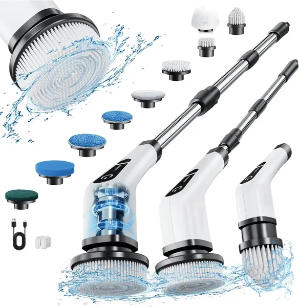 Electric Spin Scrubber house floor and bathroom Cleaning Brush With 9 Replaceable Heads